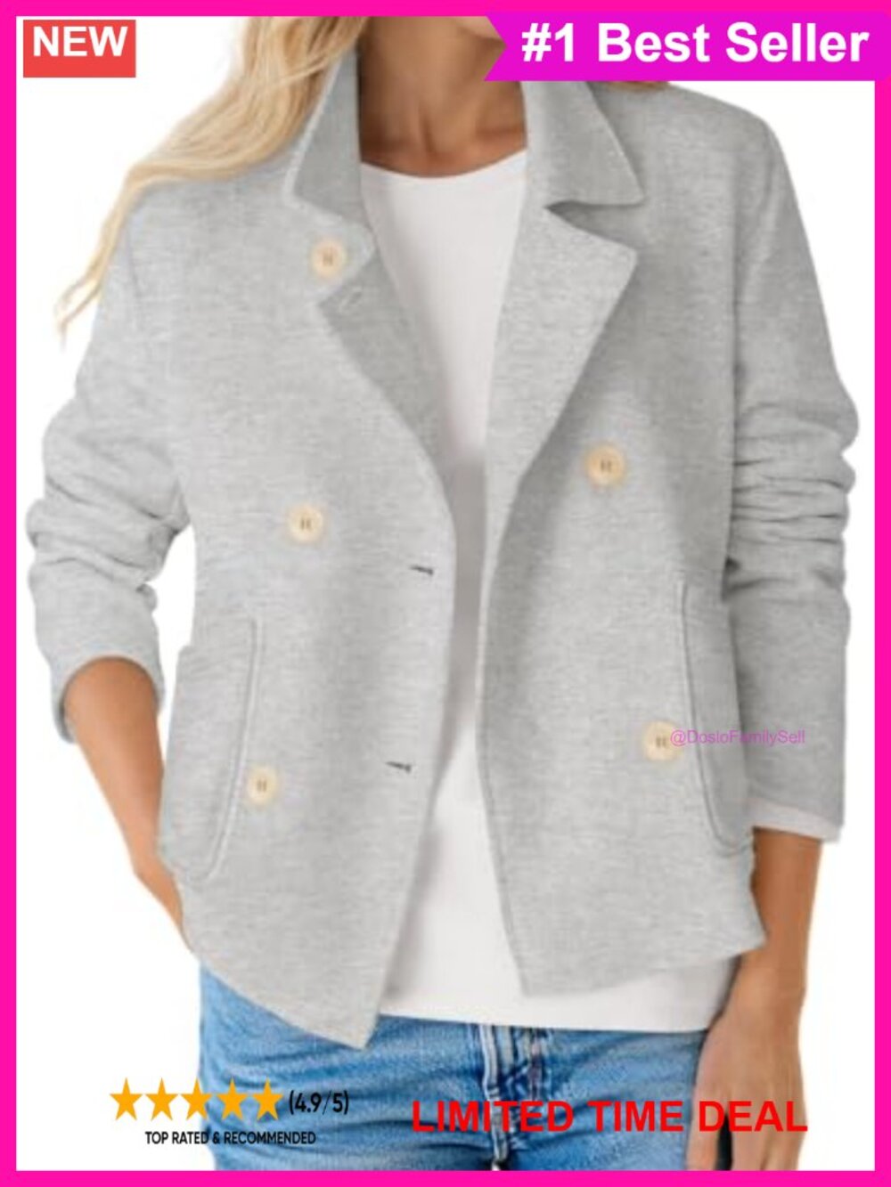 Cropped Blazer Long Sleeve Double Breasted Notch Lapel Business Casual
